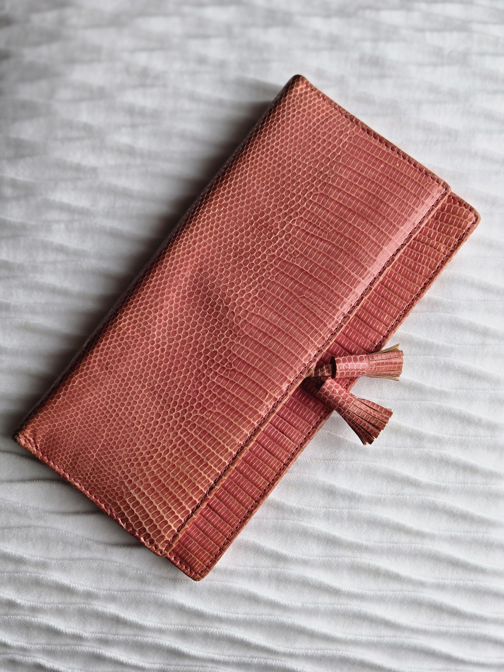 Vintage Church's Pink Lizard Skin Long Bifold Wallet with Tassels